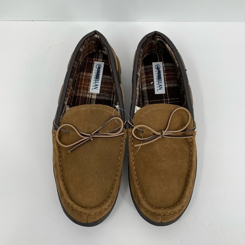 Magellan Outdoors moccasin shoe slipper plaid lining faux suede outdoor new 13